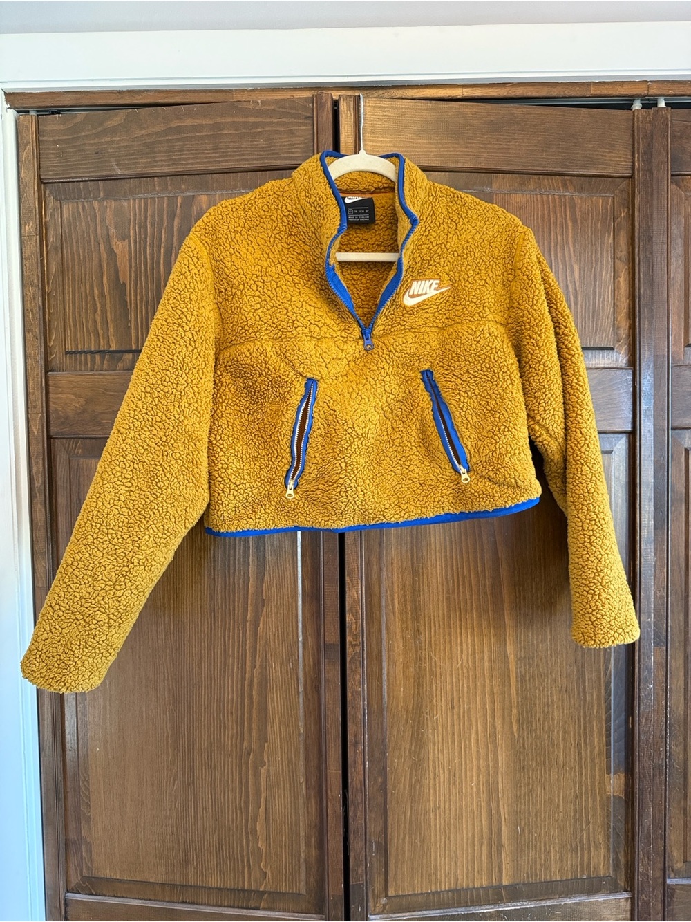 Nike Mustard Sherpa Jacket with blue accent piping